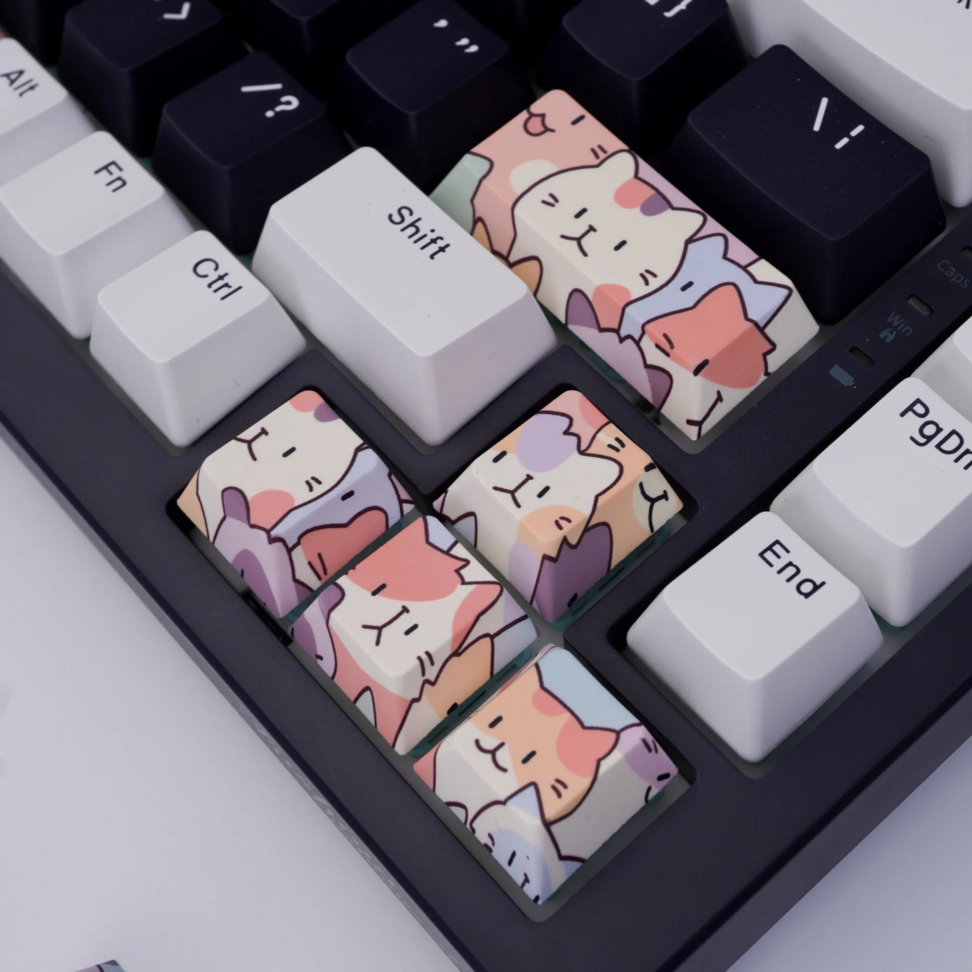 8PCS Cute Cat Keycaps Cherry Profile PBT Personalized Kitten Keycap ESC/Enter/Space Bar/Direction Key DIY Mechanical Keyboard
