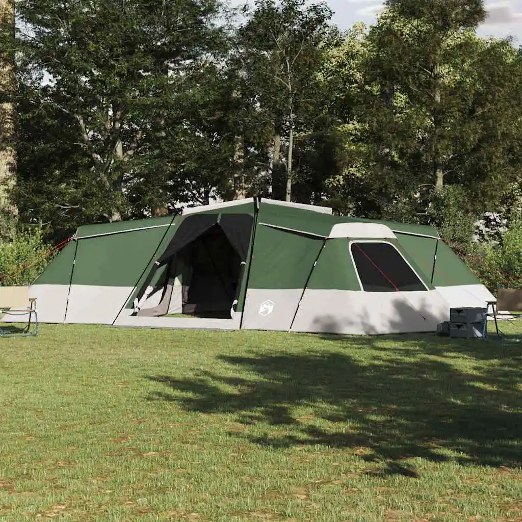 Familienzelt mit Dach und Stauraum, grün, 833 x 585 x 216 cm, Taft-Familien-Outdoor-Campingzelt-Ausrüstung, UV-Schutz-Vordach