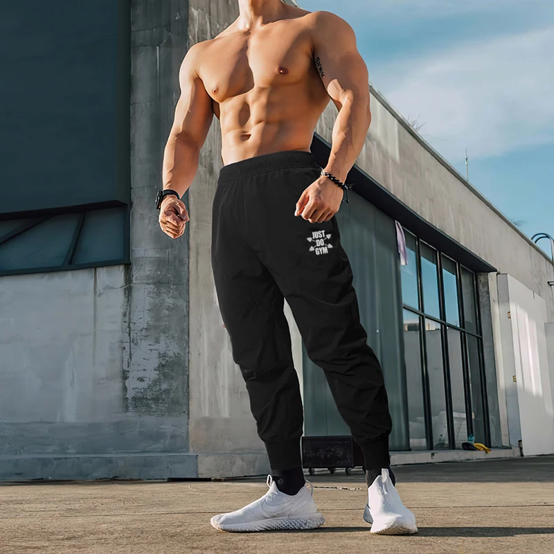 Men Polyester Quick Dry Running Jogger Lightweight Ankle Cuff Sweatpants Elastic Waist Sport Long Pants For Gym Training Fitness