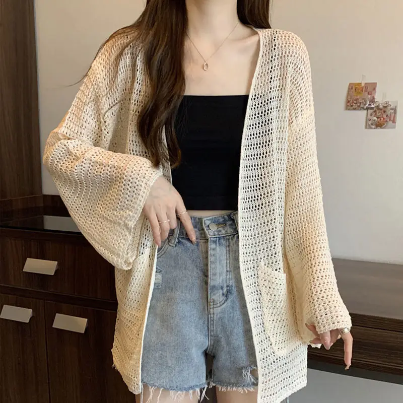 Zomer Zonnebrandcrème Shirt Elegant Hollow Out Dunne Gebreide Blouse Koreaanse Mode See Through Losse Top Casual Dames Vest Z494