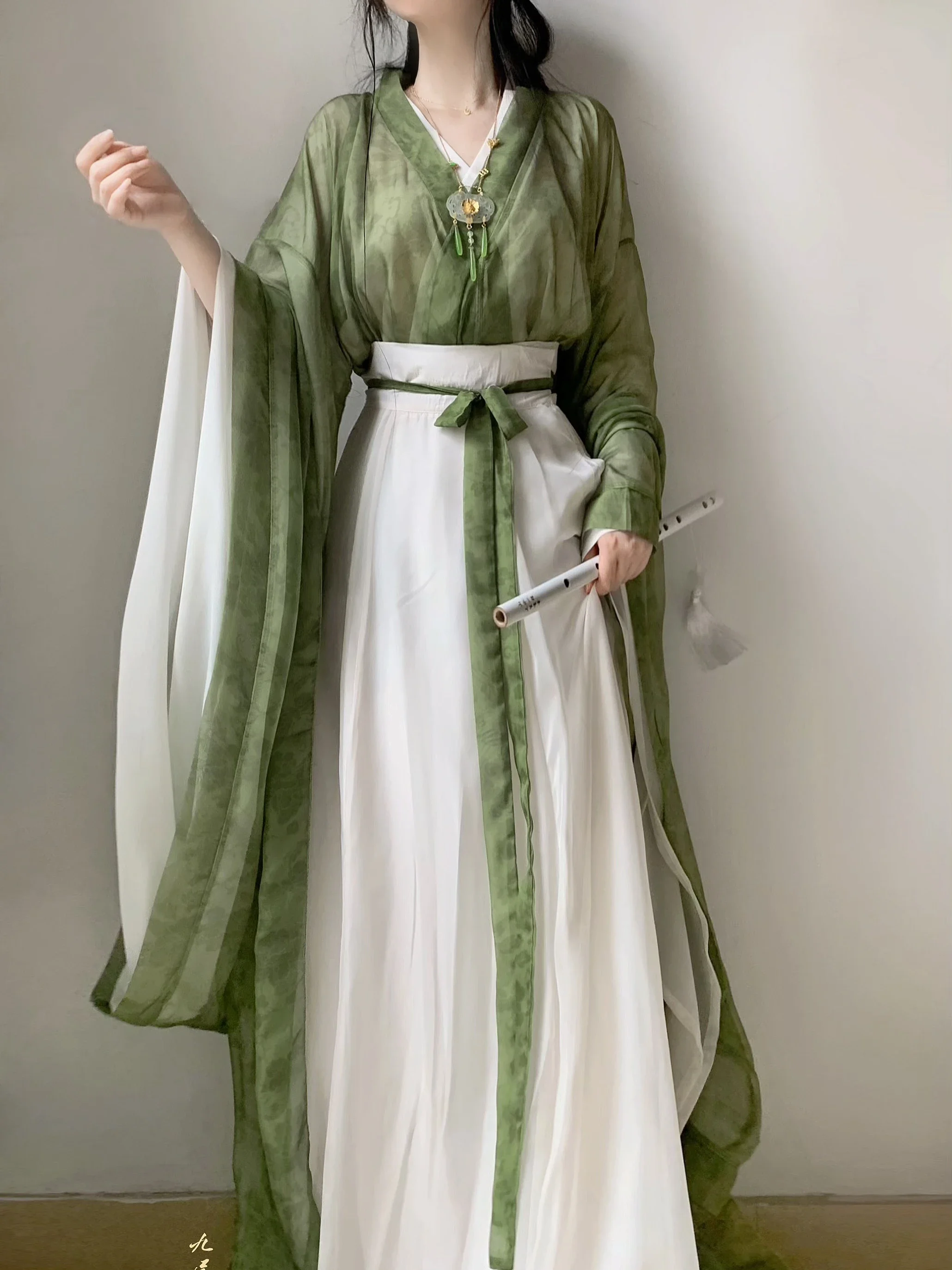 

Зеленое женское платье Hanfu, старинная Женская фотосессия, летнее платье Hanfu, китайский традиционный ханьфу XL