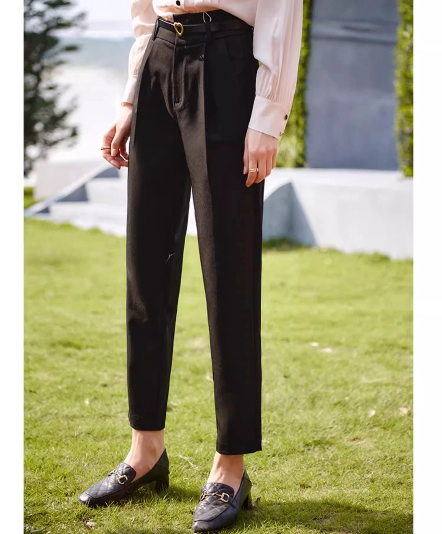 OLrain Black Tailored Pants Women's Autumn 2025 Belt High Waist Suit Pencil Pants Casual Chic Slacks Ladies Clothes M56QK53630
