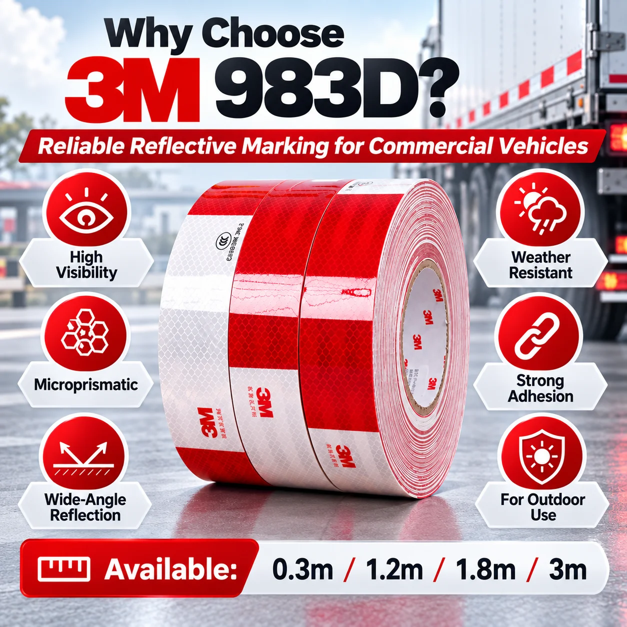 3M 983D Reflective Tape High Visibility Microprismatic Vehicle Safety Marking For Truck Trailer 50mm x 0.3/1.2/1.8/3m