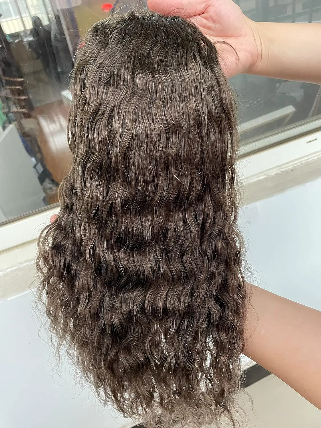 12 "rambut manusia Toupee gelombang alami 10 × 8 inci rambut palsu untuk pria 100% Eropa rambut manusia Virgin untuk pria jaring Mono dengan sekitar PU