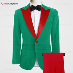 Newest Velvet Men Suit Set Christmas Day Classic Fashion Red Green Outfits Formal Activities Elegant Male Blazer Pants 2 Pieces