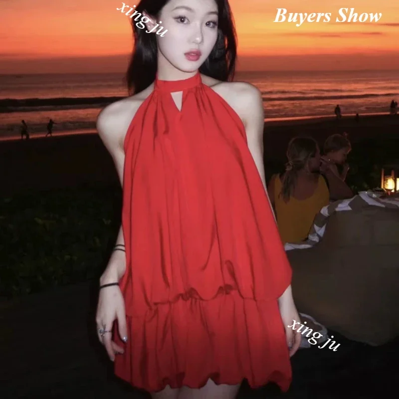 Kpop – Costume de Cosplay de chanteur coréen, rouge, Sexy, col licou, dos nu, pour femmes, Costume de scène de spectacle de Concert, vêtements de Festival Rave