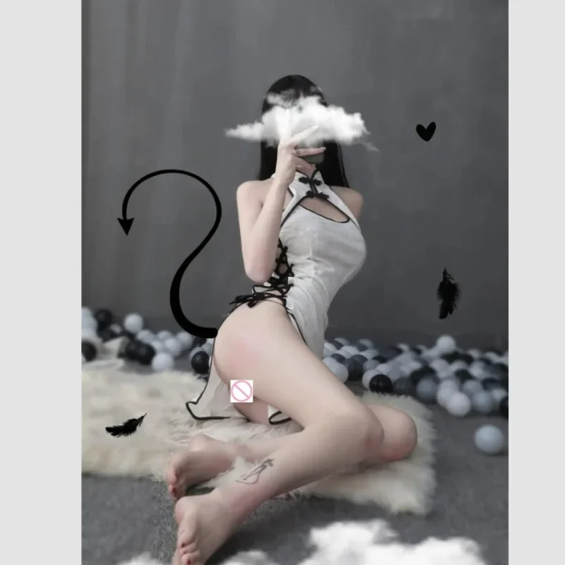 Lencería divertida para mujer, ropa interior Sexy para eventos, mono de encaje, falda, pijama de muñeca sexual, Cheongsam con pecho abierto, uniforme de chica conejito 18