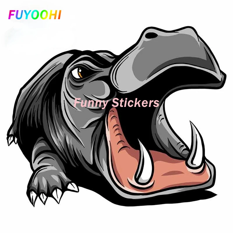 FUYOOHI Play Stickers Adorable Cartoon Hippo Car Decor Accessories Sunscreen Waterproof PVC Stickers to Make Your Car Stand Out