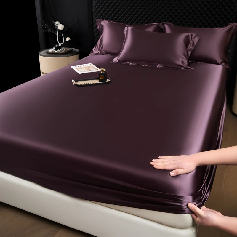 Einfarbiger, modischer Satin-Spannbettlaken-Rayon-Matratzenbezug mit elastischem Band, Bettlaken für Bettwäsche 140 x 200, 160 x 200