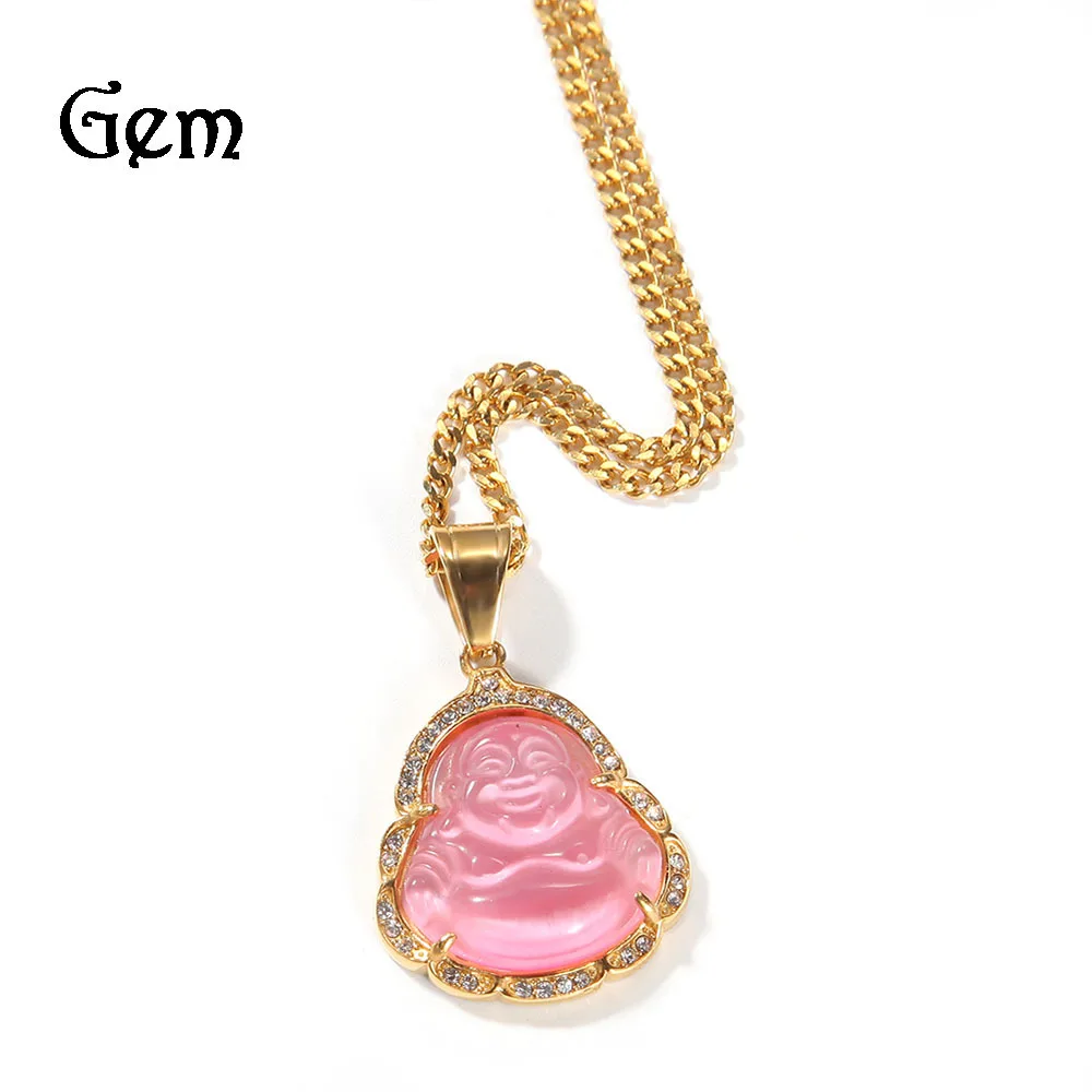 

Hip Hop Stainless steel gold-plated Unisex Maitreya Buddha pendant Mens Opal with niche design pendant Women accessory