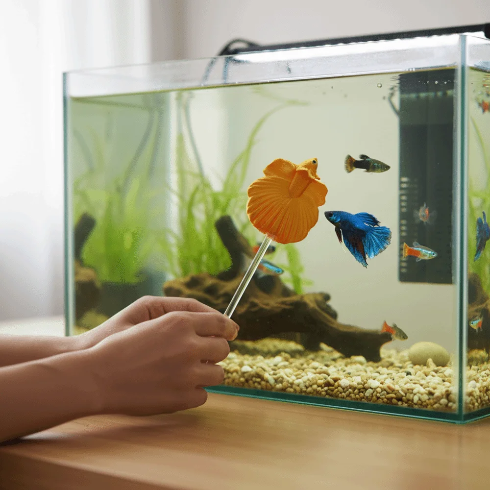Creative Long Pole Teasing Fish Stick Colorful Fish Shaped Betta Training Wand Resin Fish Interactive Plaything Teaser Toy