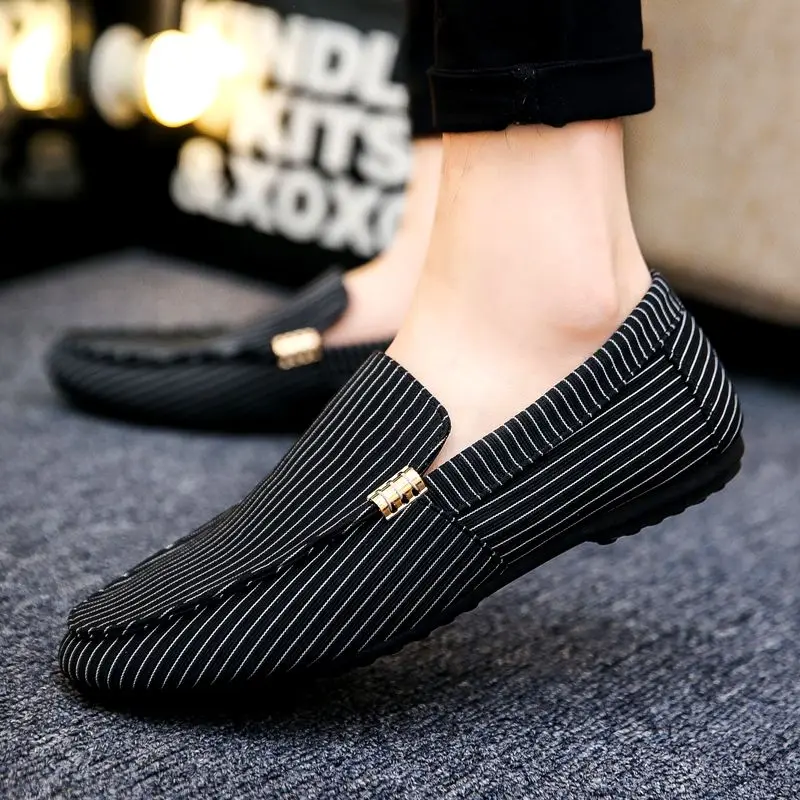 Men\'s Leather Shoes White Flat Stripe Male Casual Shoe 2025 Trend Common Retro Classic Original Summer Sale Low Price New in On