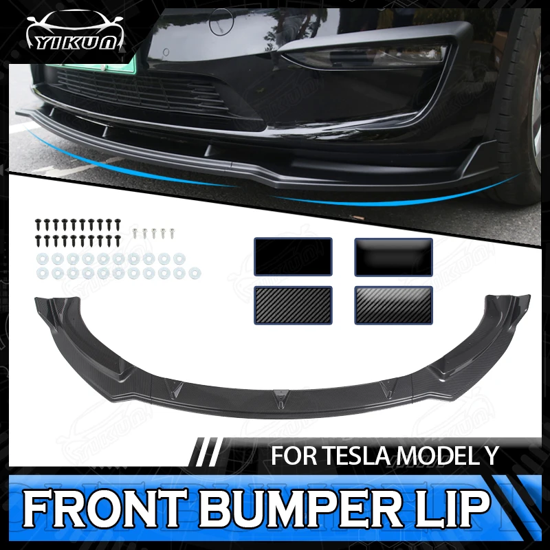 3Pcs Segmented Car Front Bumper Lip Deflector Lip Body Kit Spoiler Splitter Diffuser Protector Guard For Tesla Model Y 2017-2020