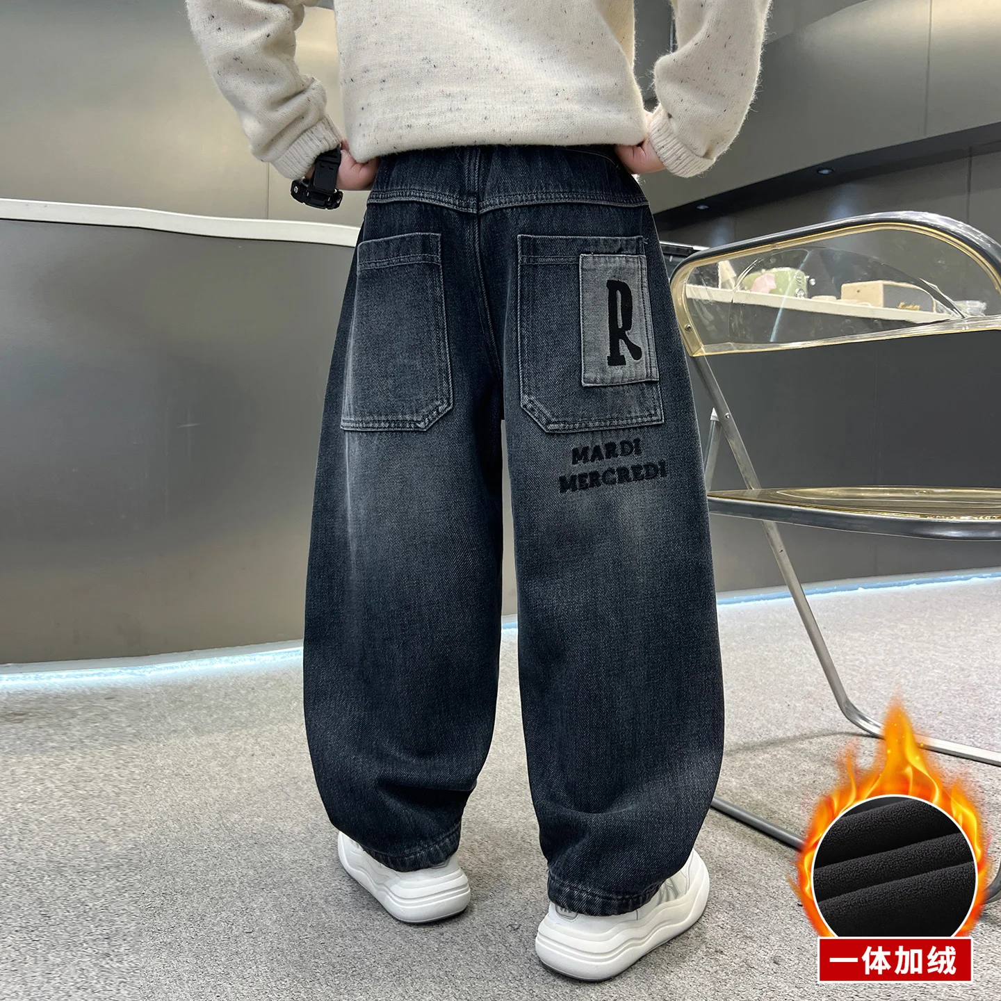 الأولاد الجينز الدافئة للأطفال السراويل الاطفال ملابس جديدة السراويل فضفاضة الشتاء/الخريف الملابس المراهقين جينز معزول غير رسمي 4-14Y