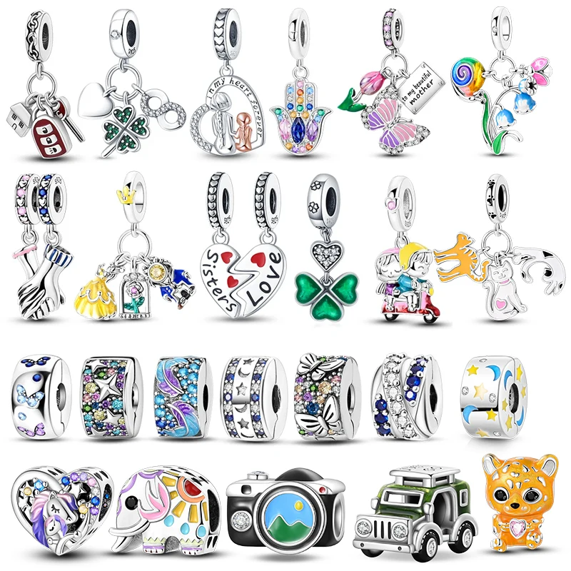 

Clasp Charms Clip Bead 925 Sterling Silver Four-leaf clover wireless symbol Dangle Fit Bangle Bracelet Necklace DIY Jewelry Gifs