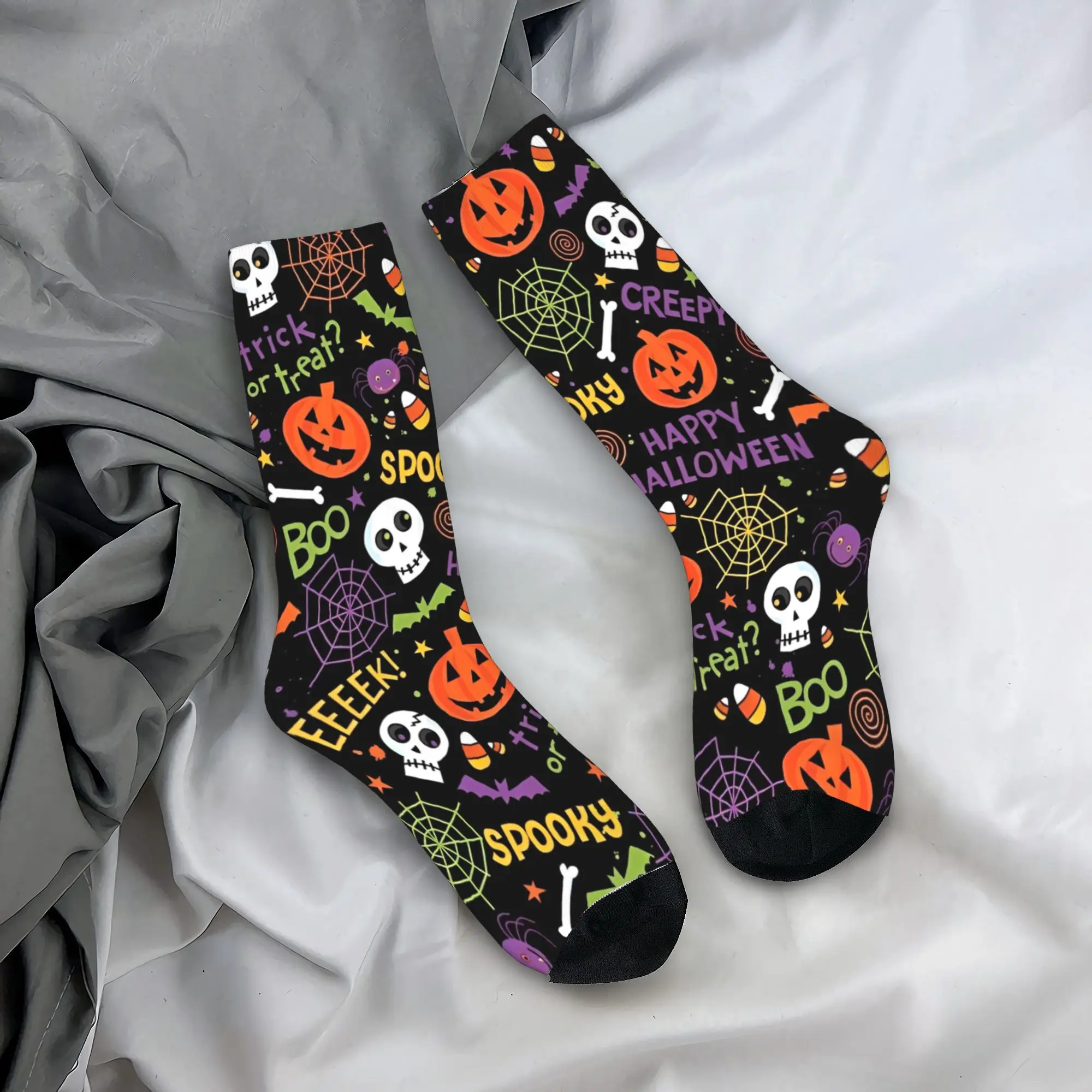 Harajuku Frauen Männer Socken Halloween Horror Kürbis Skelett Fledermaus Merch niedlichen Sport Kleid Socken die ganze Saison