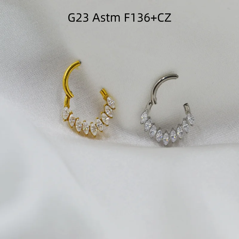 10pcs G23 ASTM F136 Titanium Nose Hoop Septum Clicker Ring CZ Earring  Ear Tragus Helix Cartilage Body Piercing