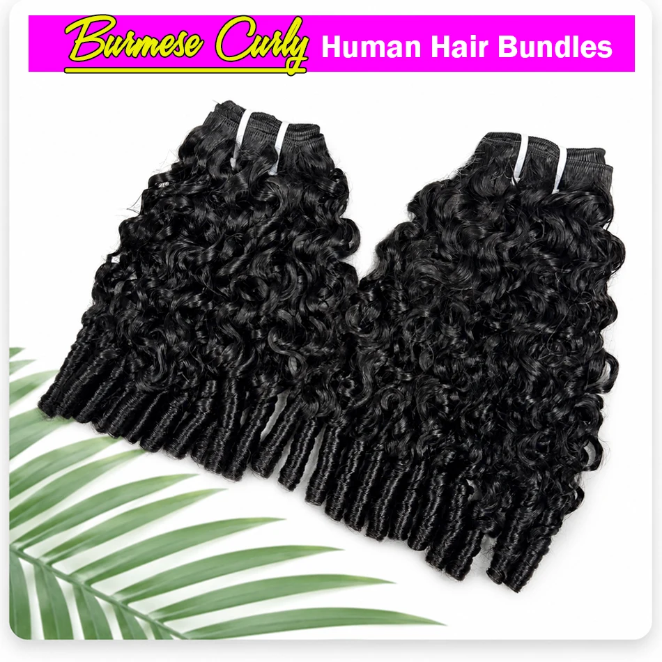 

12A Burmese Curly Bundles Human Hair 3C4A Water Wave Human Hair Bundles Unprocessed Raw Hair Sew In Soft Thick 3Pcs 22 30 Inch