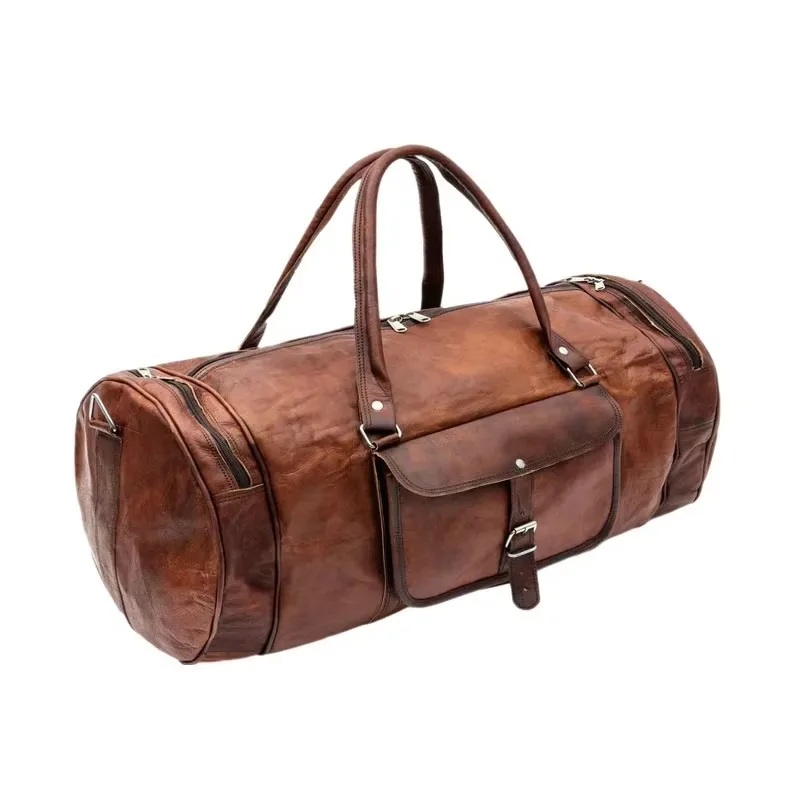 Vintage Leather, Large Travel, Handmade Fitness, Hiking, Vintage Brown Bag Real Goat Travel Bag