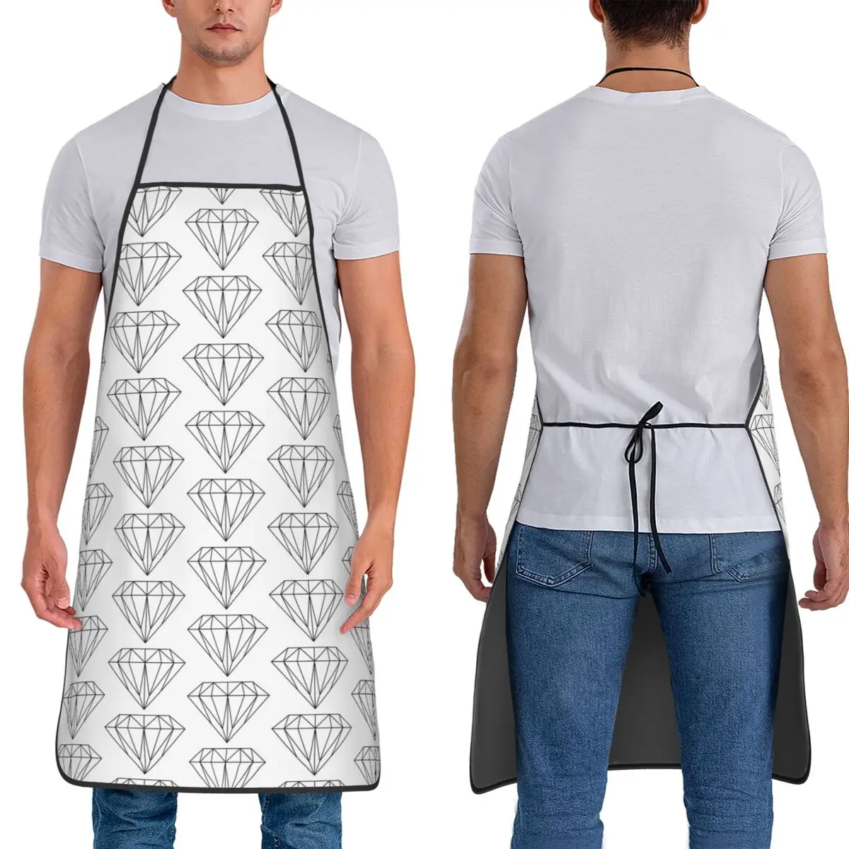 Diamond Print Aprons Chef Cooking Tablier Sleeveless Bib Kitchen Cleaning Pinafore for Women Men Gardening