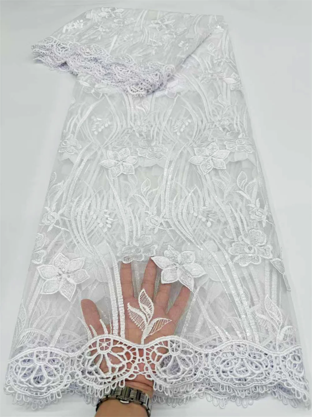 

African Tulle Mesh Laces Net Material with Guipure Edge Embroidered White French Skin Fabric 2026 Nigerian Dresses OR46334
