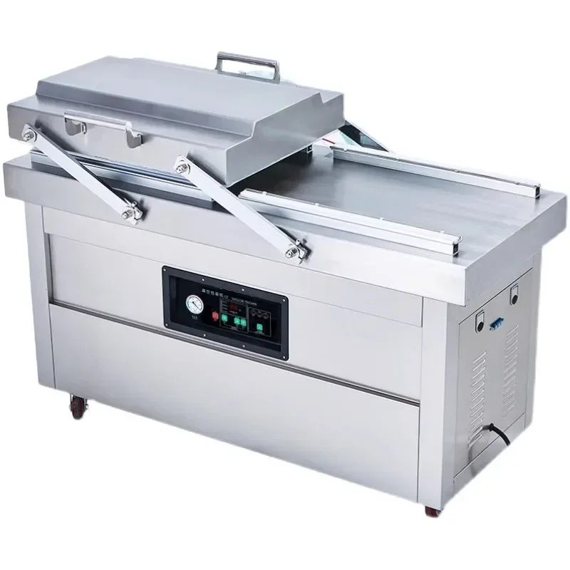Máquina de envasado de alimentos al vacío de doble cámara, máquina de vacío comercial de gran escala, completamente automática, embalaje y sellado, 380V