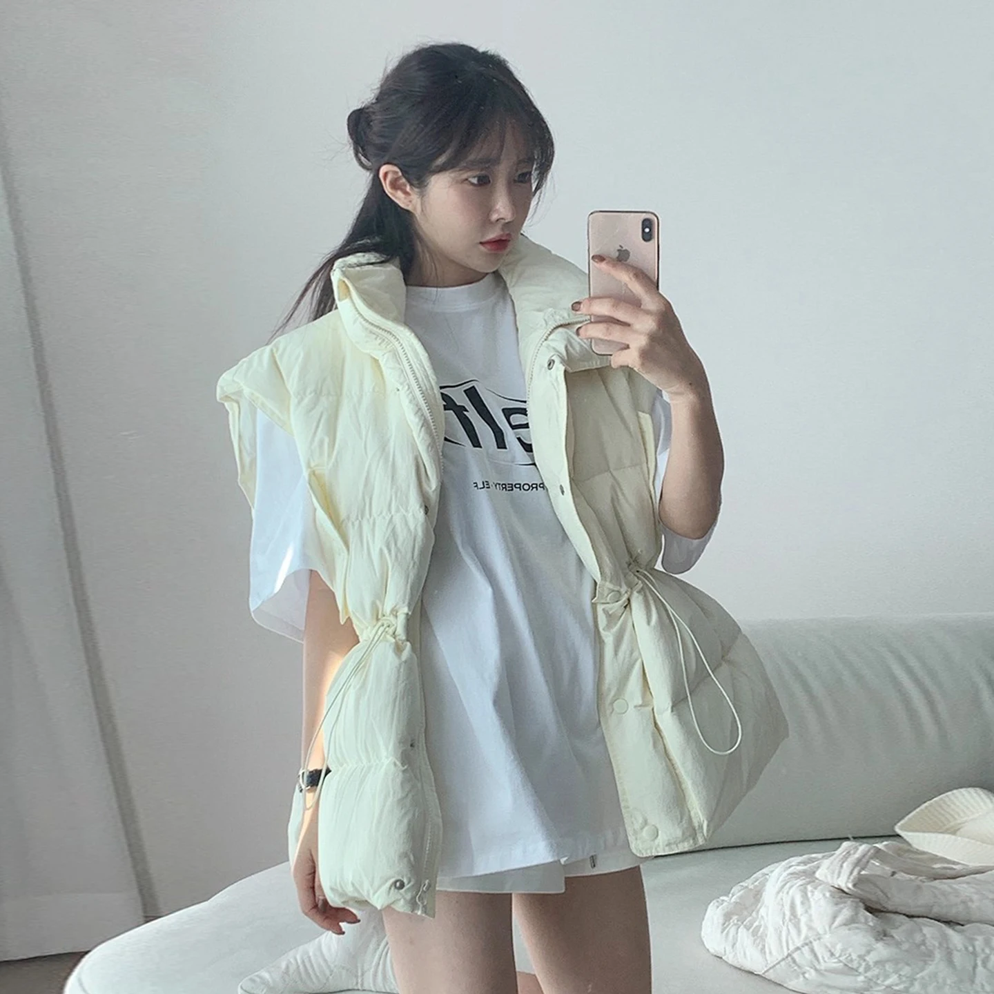 Damska bawełniana kamizelka wyszczuplająca, odzież wierzchnia, modna warstwowa kamizelka typu string, zimowa nowość, koreański luźny krój, długi rękaw.