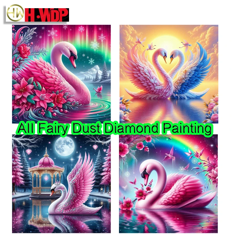 Beautiful swan 100% Fairy Dust Diy Diamond Painting Full quare Diamond Embroidery Cross Stitch AB Diamond Art Crystal Home Decor