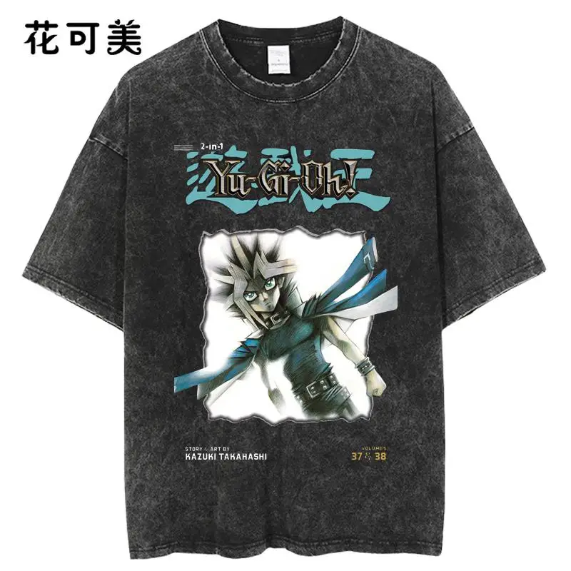 

Популярная японская аниме-игра Wang Shui Wash, старая винтажная футболка с короткими рукавами из чистого хлопка Yu-Gi-Oh! Игра Duel MonstersKing