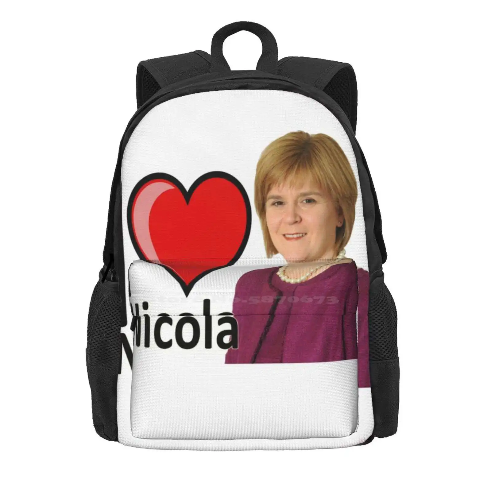 I Love Nicola Sturgeon Hot Sale Schoolbag Backpack Fashion Bags Nicola Sturgeon Snp Scottish Minister I Love Icon Secret Santa