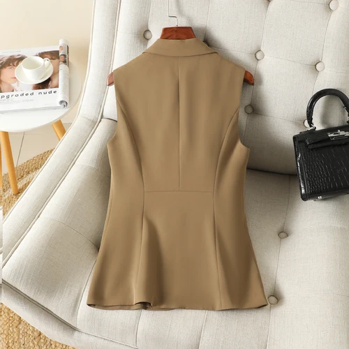 Imagen 2 del producto Chaleco de traje ajustado de Color caqui para mujer, abrigo superior de primavera y otoño, temperamento del lugar de trabajo, apariencia delgada