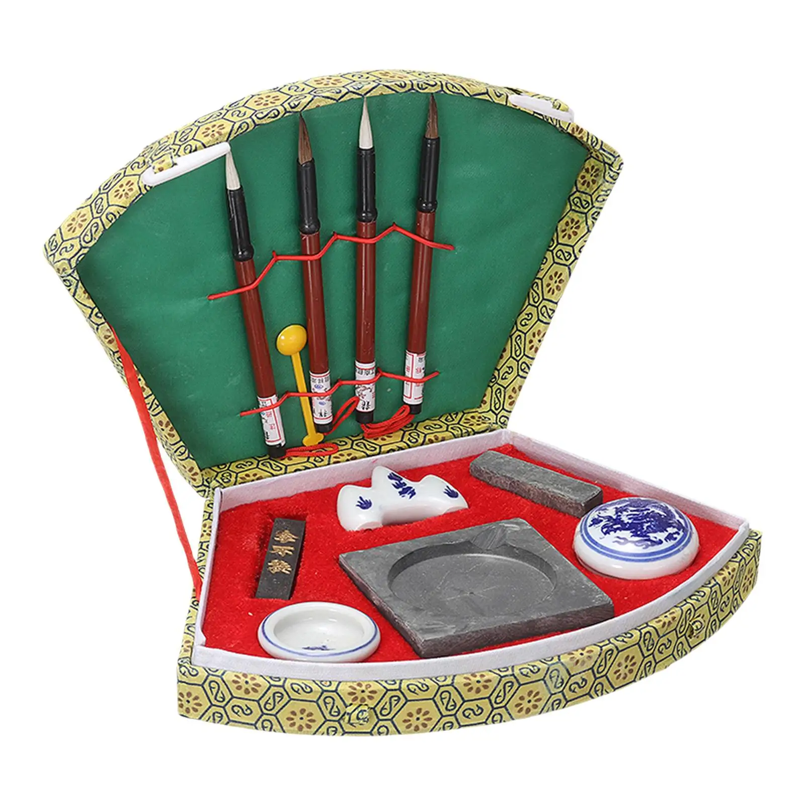 Wooden Chinese Calligraphy Brush Set for Beginners Artists with Inkstone Seal Gift Box Writing Painting Supplies