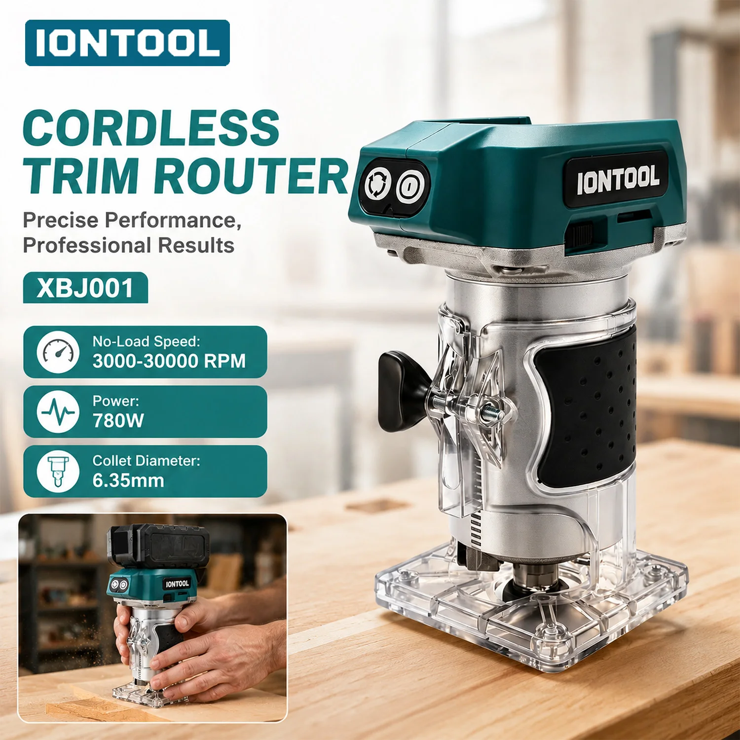 IONTOOL 780W 30000RPM Variable Speed Cordless Trimmer Router for Furniture Making Slotting and Profiling Work