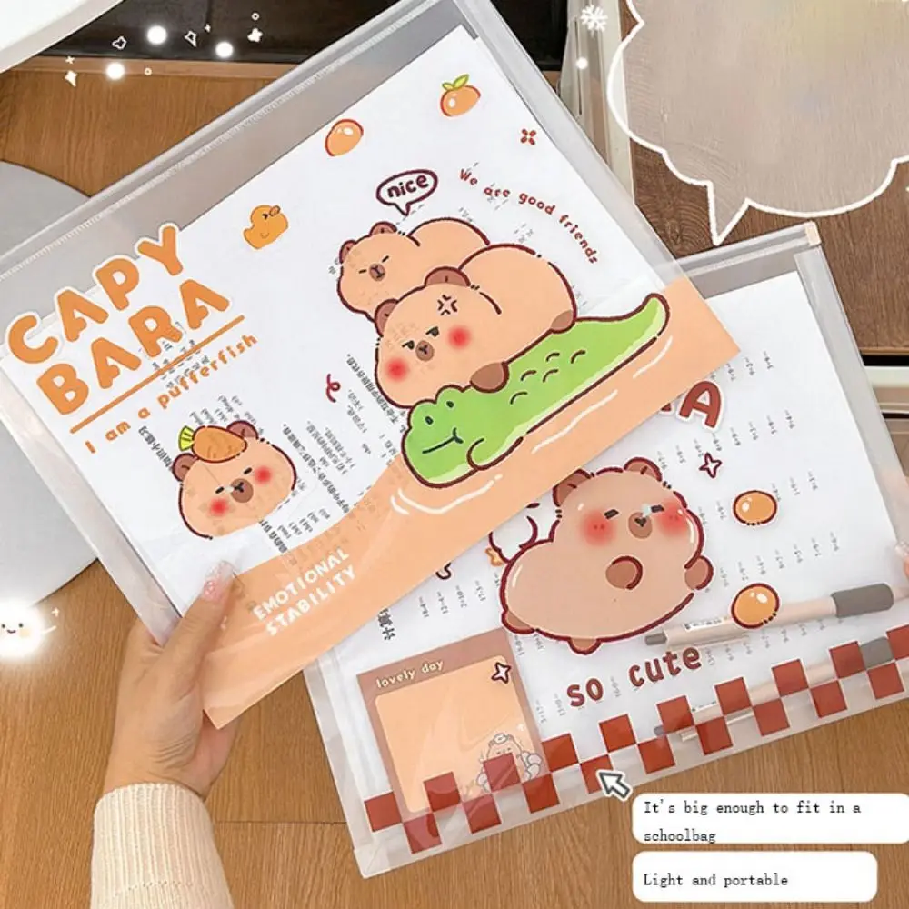 Cute Guinea Pig Capybara File Bag Zippered Primary School Test Paper Storage And Information Booklet Pull-Out Bag