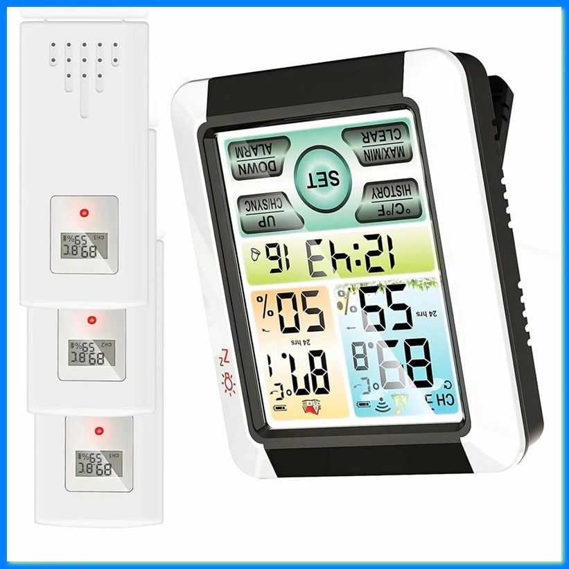 Touchscreen Monitor & Humidity Tracking Wireless Weather Station with Outdoor Sensor for Home Indoor Outdoor Combination-A21R