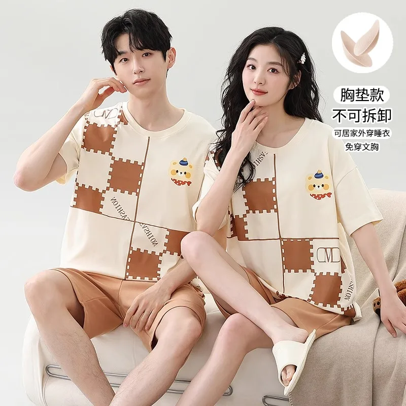 Korean Couples Matching Nightwear Set Cotton Pajamas Summer Short Thin Home Clothes For Women and Men Pyjamas Pijamas Pjs