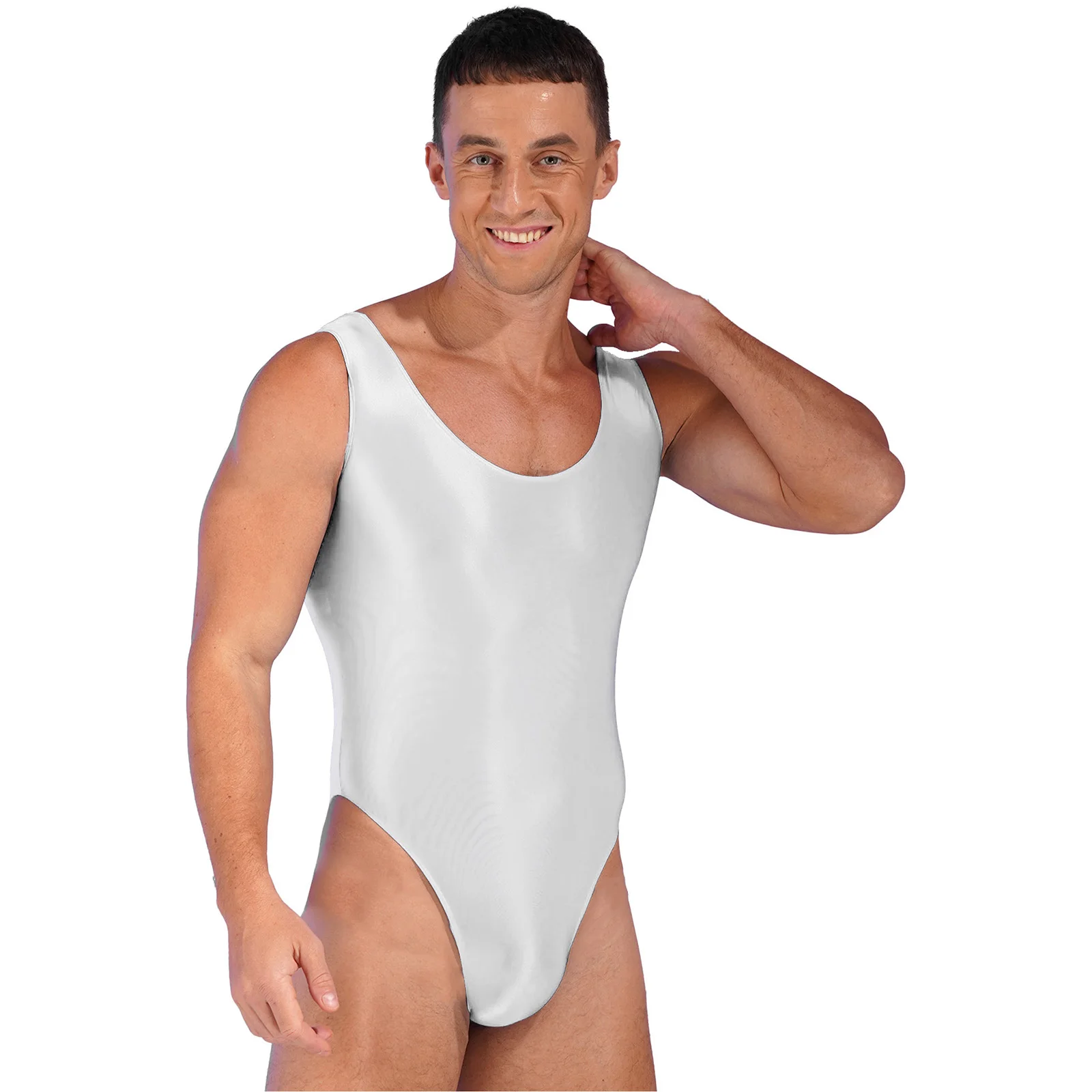 Mens Lingerie Bodysuit Gymnastics Swimsuit Glossy Backless Bodysuit Pool Party Swimwear Training, Swimming Yoga Dance Fitness