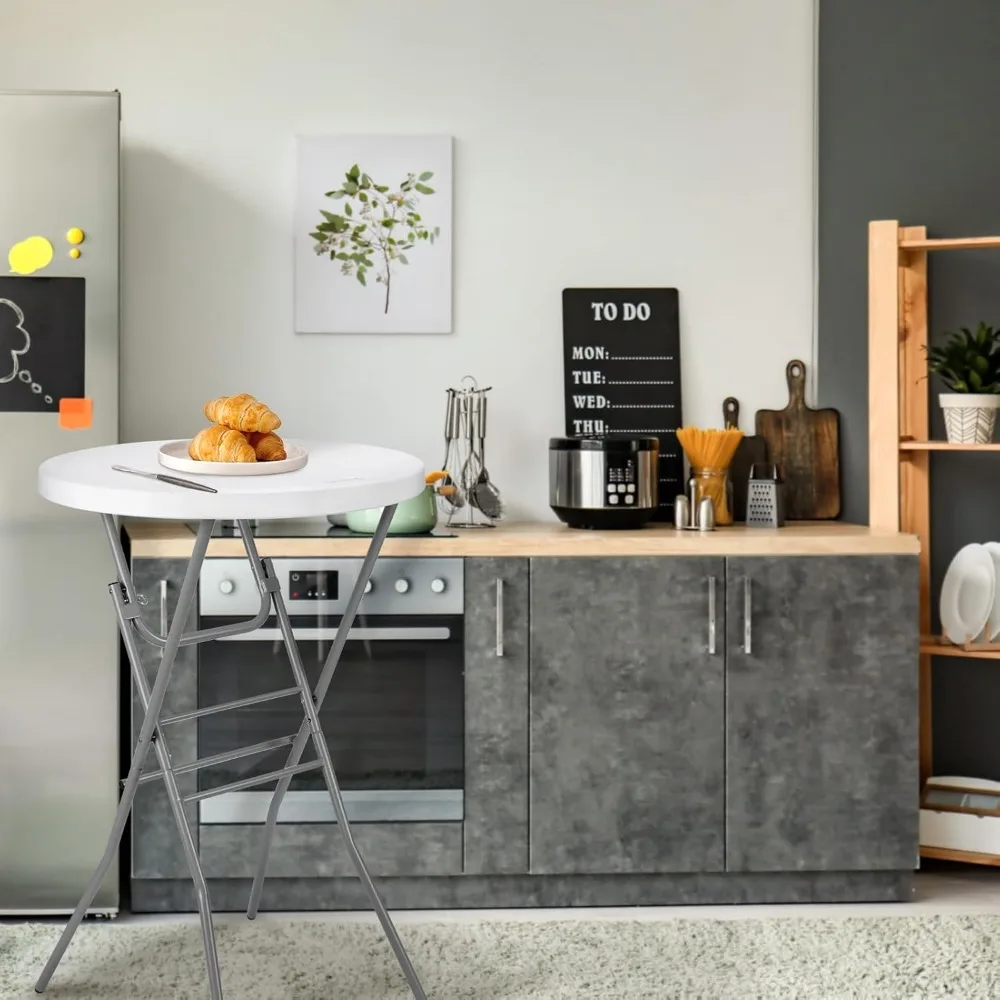 

Cocktail Table 28in Folding Round High Top Indoor Outdoor with Removable Legs, Tall Bistro Foldable Bar Height Table