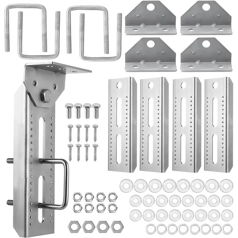 4 PCS 8 Inch Galvanized Swivel Bunk Bracket Kit Double Layer Boat Trailer Cross Beam Support
