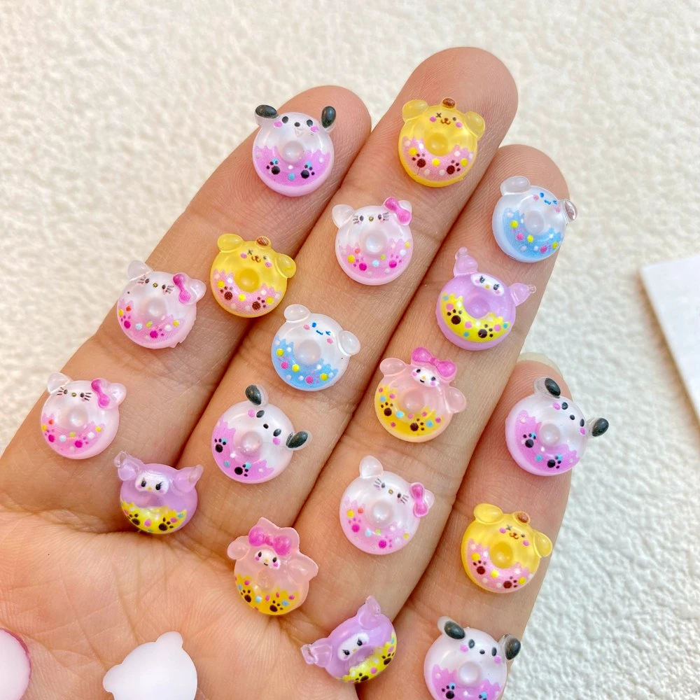 50PCS 3D Resin Cartoon Animal Sanrio Donut Series Nail Art Charms For Manicure Decor Nails Decoration Supplies Material