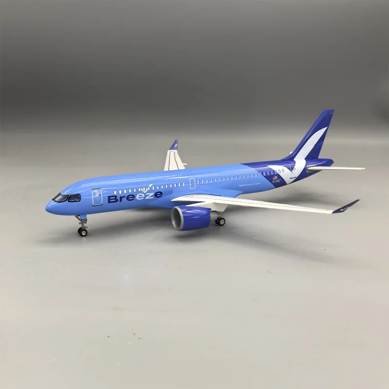 1:100 Scale 38Cm Airplane Diecast Resin Aircraft Breeze Airlines A220-300 Plane Airplane With Light Model Collection Display