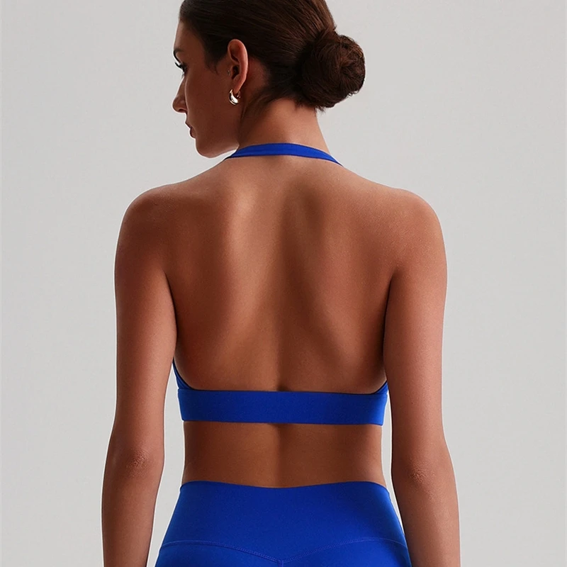 

Neck Halter Sports Bra Sexy Backless Fitness Bra Women Gym Yoga Crop Tank Top Workout Bralette Push-Up Underwear With Chest Pad