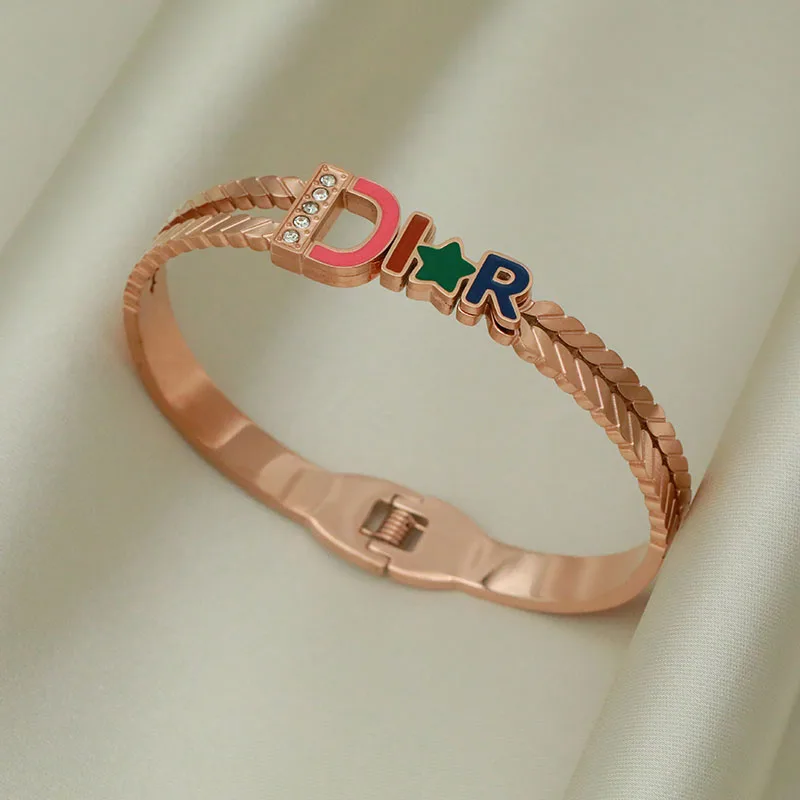 Classic 316L Stainless Steel Letter D Bangles for Women Fashion Brand Jewelry Star  Bracelets Party Gifts