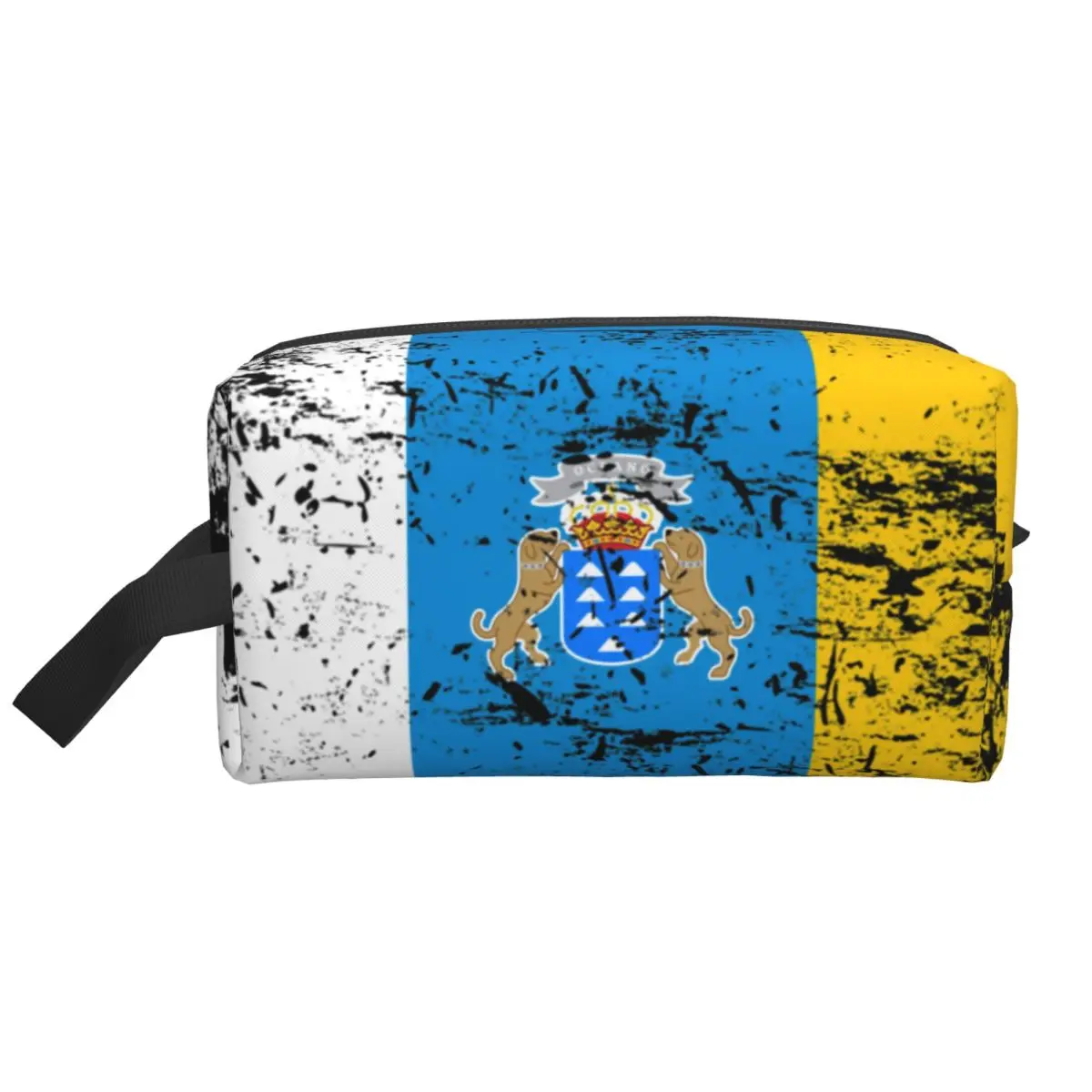 Bolsa de cosméticos de viaje con bandera de Isla Canaria personalizada, organizador de maquillaje de artículos de tocador con bandera de España para mujer, Kit Dopp de almacenamiento de belleza para mujer