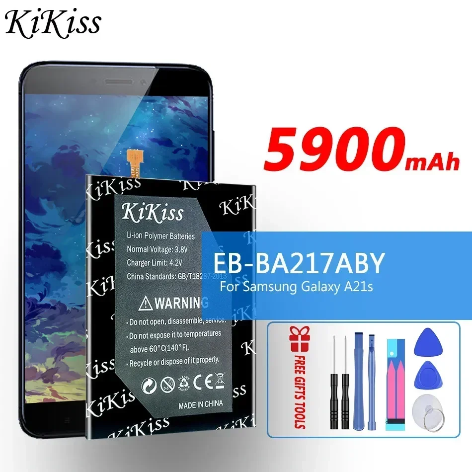 KiKiss New 5900mAh EB-BA217ABY Phone Battery for Samsung Galaxy A21s SM-A217F/A12 SM-A125F Batterij