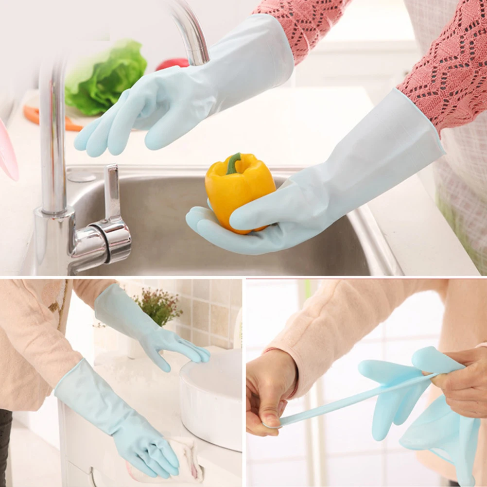 

3Pairs Dishwashing Gloves Waterproof Rubber Thin Kitchen Gloves for Laundry Gardening Hairdressing Large Size Random Color