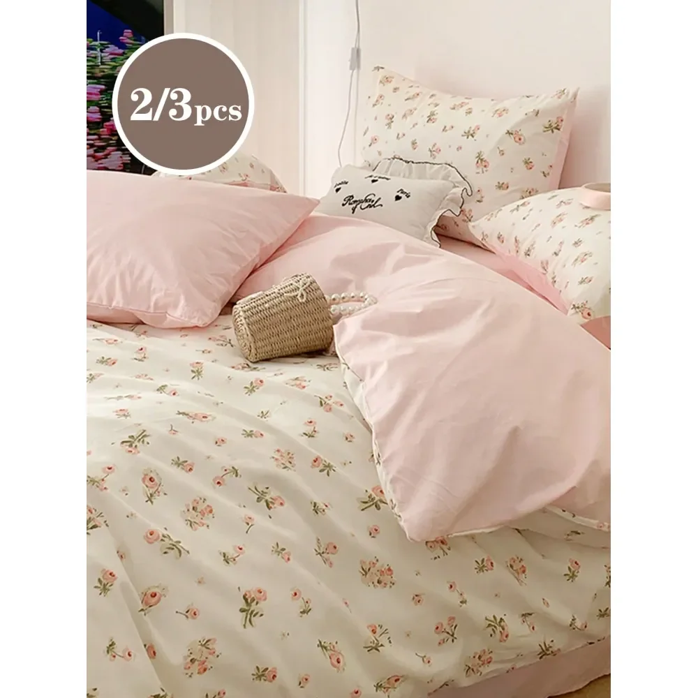 

3pcs Pink Floral Duvet Cover Set, Bedding, Super Soft SkinFriendly Duvet Cover, Suitable For Men, Women And Students, Washable