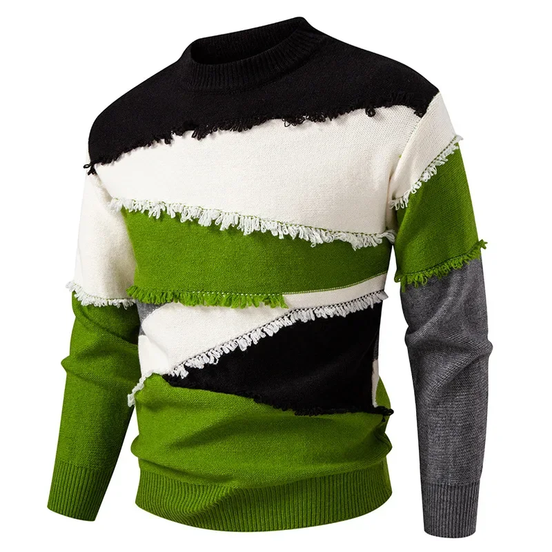 

Fashionable Knitted Sweater Men's Autumn Winter Crew Neck Pullover Bottoming Color Block Knitwear Casual Basic Men's Fashion