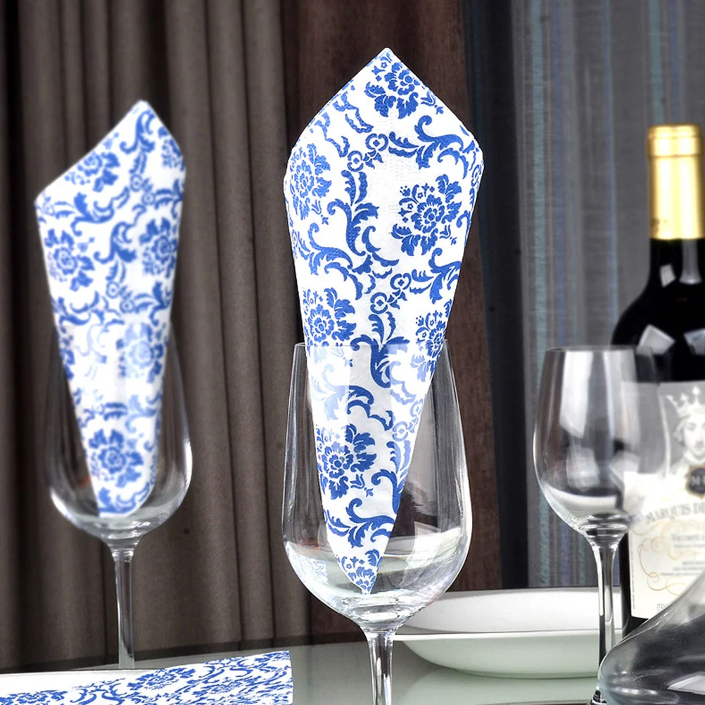 80 Vellen Decoupage Servetten Hotel Servetten Weefsel Wit Decor Blauw En Porselein Patroon Hoge Kwaliteit Papier Bruid