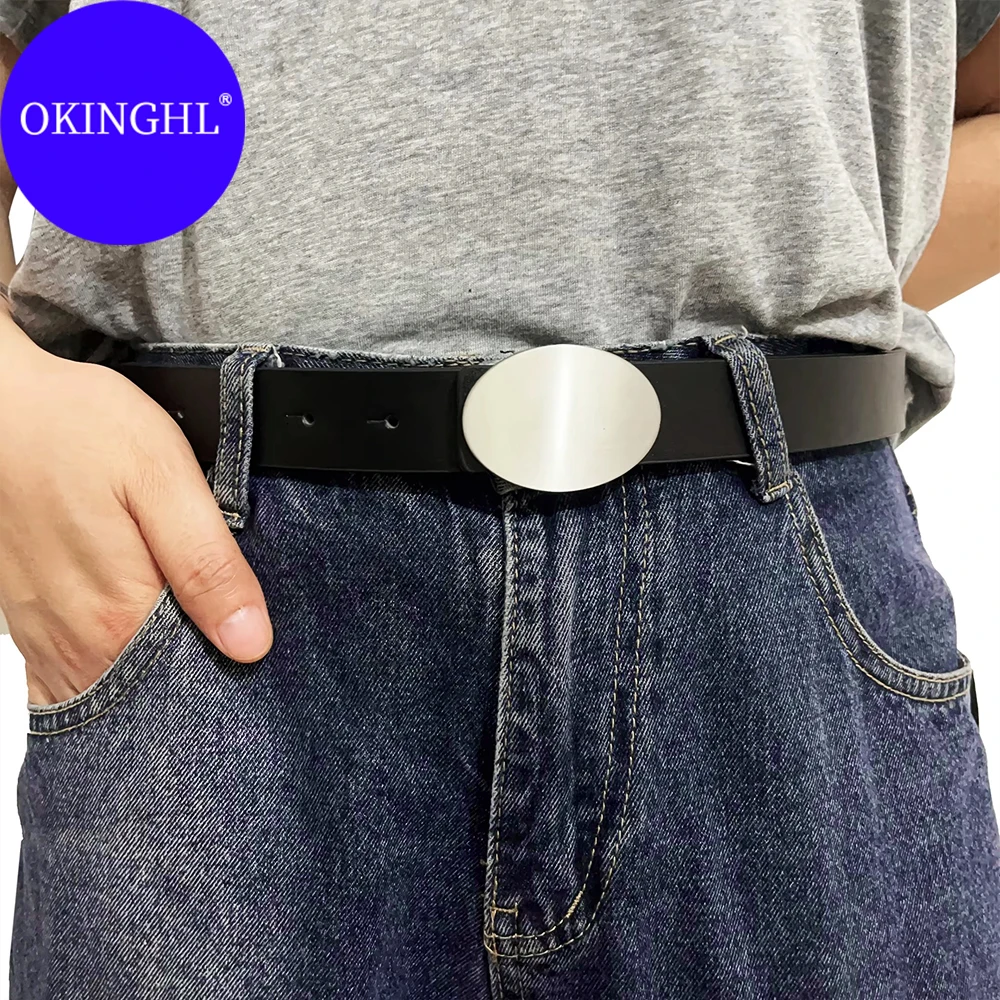 Trendy Smooth Buckle PU Leather Belt Fashion Simple Personality Versatile Casual Wear Belt for Men Women